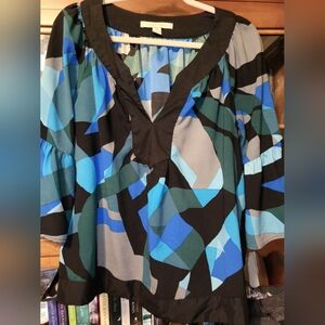 Geometric Blue and Black Women's Top